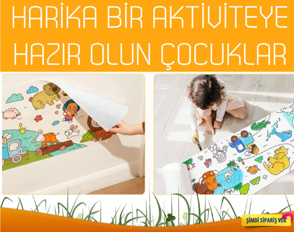 2.5 Metre Boyama Kağıdı (1 Alana 1 Hediye 12 ADET Boya Kalemi İle Birlikte)